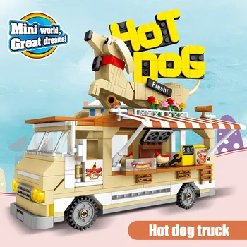 511pcs Mesto Ulici Serije Hot Dog Tovornjak Model gradniki Prijatelji Camping Car Številke Opeke, ki Razsvetli Igrače za Dekle