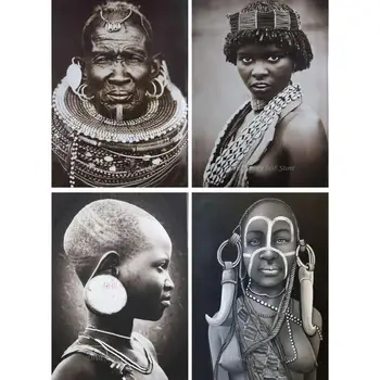 5D DIY Diamond Slikarstvo Belo in črno afriško žensko foto Polno diamond Vezenje Navzkrižno Šiv Mozaik doma Dekor Needlework