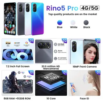 7.3 Palcev Rino5 Pro Globalni Različici Snapdragon 720 G Pametni 8GB 512GB Deca Jedro 5600mAh 24+48MP Tri Kamere, Mobilni Telefon