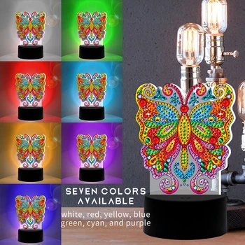 7 Barva na Voljo namizne Svetilke LED 5D DIY Diamond Slikarstvo Noč Luč Metulj Diamond Mozaik Vezenje Navzkrižno Šiv Doma Dekor