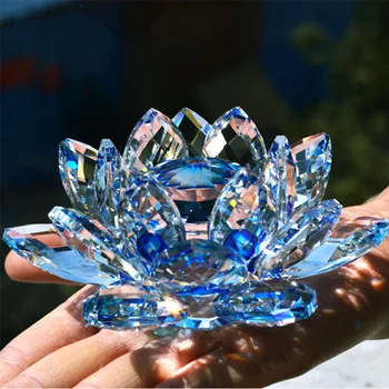 80 mm Quartz Crystal Lotus Flower Obrti Stekleni obtežilnik za papir Fengshui Okraski Figurice Doma Poroka Stranka Dekor Darila, Spominki.