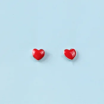 925 Sterling Srebro Pin Rdeče srce v obliki ustvarjalnih spusti glaze serije uhani, anti osebe, povečanje priljubljenosti