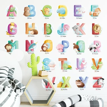 ABC Pismo Otroci Soba Dekoracijo Stenske Nalepke Cartoon Živali Barvanje Črk in Številk za Otroška Soba Vrtec, Stene Decals je Umetnost