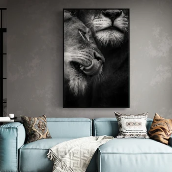 Afriški Divji Ljubimec Lions Platna Slike na Steni Umetnosti Plakatov in Fotografij Črno-Belo Živali Umetniške Slike Doma Dekor