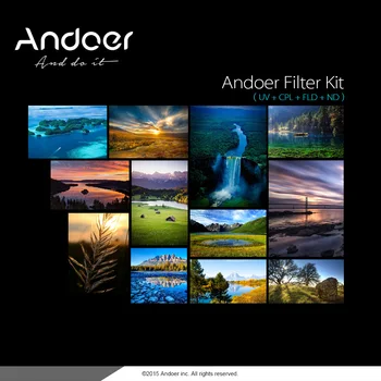 Andoer 77mm UV+CPL+FLD+ND(ND2 ND4 ND8) Fotografija Filter Komplet Set Ultravijolično Gostoto Filter za Nikon Canon Sony Pentax Dslr