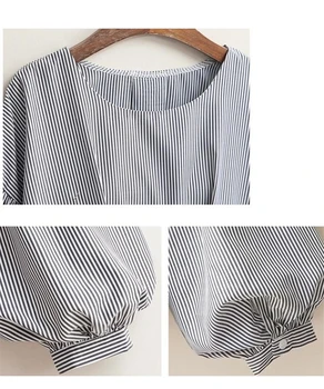 AREALNA jeseni Vintage Moda Črtasto kravato loka Bluzo Femme Luč Sleeve Majica Ženske Vrhovi Camisas Mujer plus velikost XL-5XL