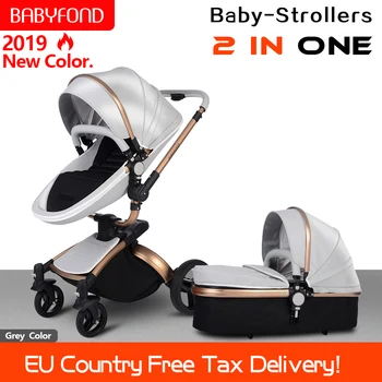 Baby Voziček 360 vrtenje zlati okvir baby avto 2 v 1, vključno spalne košare Usnje baby voziček EU Certificiranje