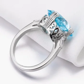 Bague Ringen NOVE VROČE PRODAJO Visoko Kakovostnih Prst Nakit za Lady Princess Engagement ring Vdelan Plitvo Morje Modri Topaz Darilo Stranka