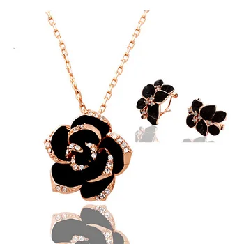 Blagovne znamke Camellia design modni obesek za ženske zlata barva črna slikarstvo rose cvet ogrlica, uhani obroč, Nakit Sklopov