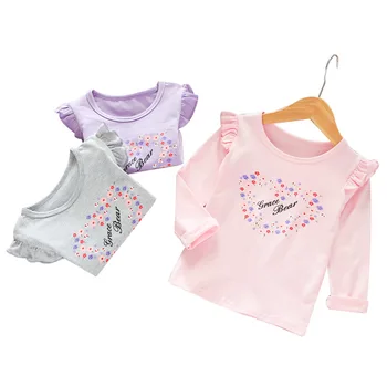 Bombaž Dekleta T-Shirt Moda, Ljubezen, tiskanje Dolgi rokav Baby Otroci Dno Majica za Otroke, Oblačila Novo Pomlad Dekle Vrhovi