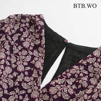 BTB.IG Za Obleko Ženske Elegantna Moda Cvjetnim Tiskanja Ogrlicom Naguban Mini Vintage Obleko z Dolgimi Rokavi Ženske Obleke Vestidos Mujer