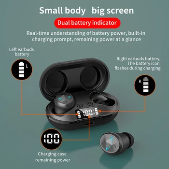 C6 TWS Brezžična tehnologija Bluetooth V5.0 Slušalke 9D Stereo Dotik Nadzor Hrupa Šport Vodotesne Slušalke z LED in Dvojno Mic Glave