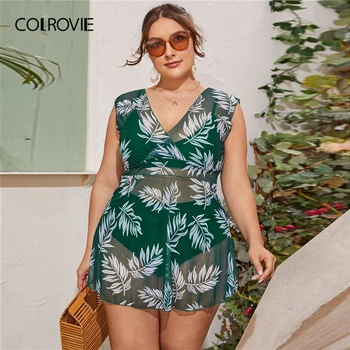 COLROVIE Plus Velikost 3pack Palm Tiskanja Zaviti Očesa Co-sls Bikini Kopalke Ženske Poletje Brezžični Visoko Pasu Seksi Plažo Kopalke