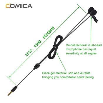 CoMica CVM D02 Lavalier Kondenzatorskega Mikrofona, 2,5 m 4,5 m 6.0 m Mic za Sony, Canon, Nikon DSLR Fotoaparat Telefona Gopro Studio