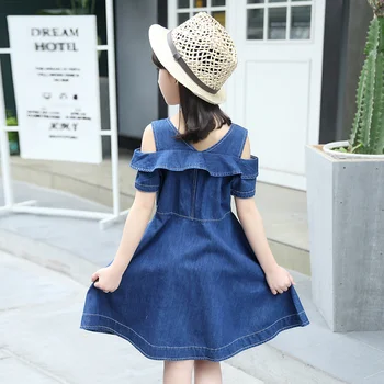 Dekleta Traper Obleke za Otroke, Jean Oblačila 2020 Nov Modni Priložnostne Obleko Modra Kratek Rokav Kavbojke Vestidos 4 6 8 10 12 Let