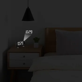 Digitalni Projektor Radijska Budilka Ura Dremež Timer, LED Zaslon Široko Ukrivljen Zaslon USB Charge 180 Stopinj Tabela Steno UKV-Radio Ura