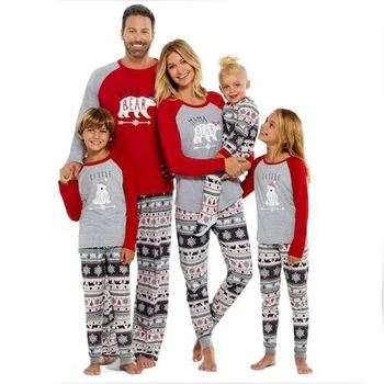 Družina Se Ujemanje Božičnih Pižamo Nastavite Medved Tiskanje Vrh +Hlače Sleepwear More Homewear Obleke
