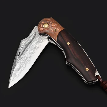 DUANZAOSHI Folding nož Damask jekla palisander Ročaj Visoko ogljikovega jekla self-defense prostem survival Nož