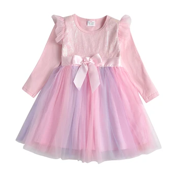 DXTON Sequins Princesa Dekleta Obleke z Dolgimi Rokavi Pozimi Otroci Obleko Za Otroke Lok Plezati Rojstni Uspešnosti Kostumi