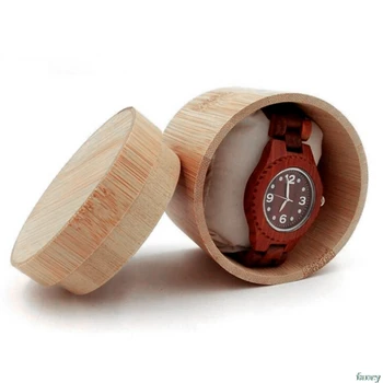 Elegantno Bambusa Watch Darilo Polje Nakit Zaslon Cylindric Shranjevanje Primera Z Blazino