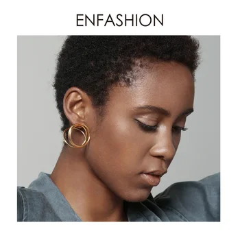 ENFASHION Multi-layer Krog Stud Uhani Za Ženske Punk Preproste Geometrijske Linije Earings Izjavo, Modni Nakit Oorbellen 1032