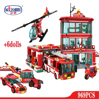ERBO 969pcs gasilskega gradniki Mesto Policijski Tovornjak Helikopter Avto Gasilska Številke Opeke Igrače za Otroke Darila