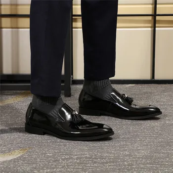 FELIX CHU Lakastega Usnja Moške Tassel Loafer Čevlji Black Brown Zdrs na Mens Obleka, Čevlji za svate Formalno Čevlji Velikost 39-46