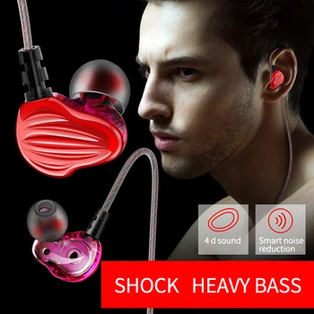 Fonge F6 Slušalke z Dvojno Voznik Super Bass Slušalke z Mikrofonom Šport HIFI Stereo Čepkov štiri core dual coil slušalke