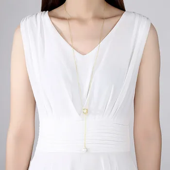 FXLRY nov design, bela /Zlata barva AAA Cirkon Dolg pulover verige pearl obesek Za ogrlico Ženske Poročne svate Nakit