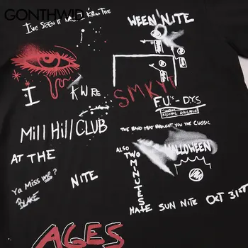 GONTHWID Harajuku Grafiti Oči Tiskanja Tshirts Hip Hop Priložnostne Kratek Rokav Ulične Tees Majica Poletje Hipster Punk Rock Vrhovi