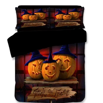Halloween Posteljnina Določa Twin Kraljica Kralj Velikost Bedclothes Vključujejo Rjuhe Kritje Prevleke Staro drevo Pumpkin lantern Tiskanja Posteljno Perilo