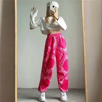 Hip Hop Hlače Ženske Harajuku Ins Tiskanja Trendy Priložnostne Teens Streeetwear Mehko Vse-tekmo, BF Slog Visoka Vitka Dame Hlače Chic