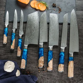 Jekla Kuhar Noži Set Visoko Kakovostnih Ostro Rezilo Noža, Kuhanje Mesa Cleaver Kuhinjski Pripomoček Imitacije Damask Vzorec Nož Set