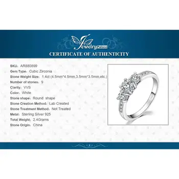 JewelryPalace 3 Kamna CZ Zaročni Prstan 925 Sterling Silver Obroči za Ženske Obletnico Obroč Poročni Prstani Srebro 925 Nakit