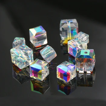 Kakovosti AAA 8-12MM kristalno Steklo AB Kvadratne oblike kroglice, kocke, Svoboden Distančnik Kroglice Pribor za Ogrlico, uhane Nakit, izdelava