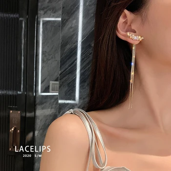 Koreja je novo modno oblikovanje nakita sijoče baker vdelan cirkon listi če želite spremeniti obliko obraza dolge verige tassel ženski uhani