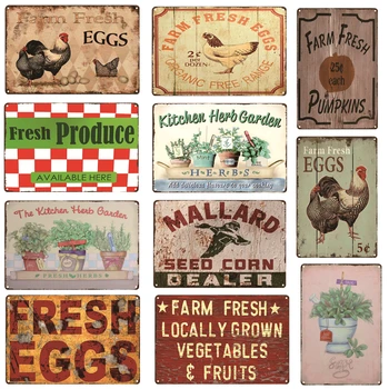 Kovinski Znaki Ploščo Tin Kovinski Letnik Kmetiji, Sveža Jajca, Vrt, Kuhinja Zelišča Seme Retro Nostalgično ploščica