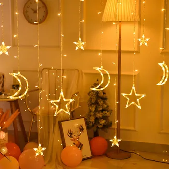 LED Zvezda, Luna Ledenica Svetilke Zavese Dekoracijo 3,5 M Pravljice Niz Luči Garland Božič Dom Novo Leto, Poročni EU 220V