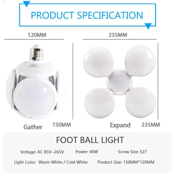 LED Žarnica E27 nogomet NLP lučka za 360 stopinj, Zložljivi Žarnico 40W 28W AC 85-265V 6W 12W 20W 220V 240V led Žarometi, Hladno/Toplo Bela
