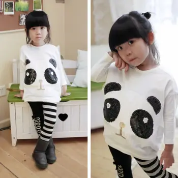 Lovely baby Dekleta, Otroci, oblačila, ki 2Pcs bo ustrezala Panda T-shirt+Prugasta Dokolenke otroška Oblačila določa