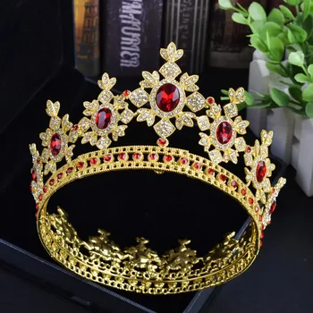 Luxury Gold metal Tiara in Krono Kristalno Nosorogovo Poln Krog Kraljica, Nevesta, lase, nakit Diadem Poroka Poročni Dodatki za Lase