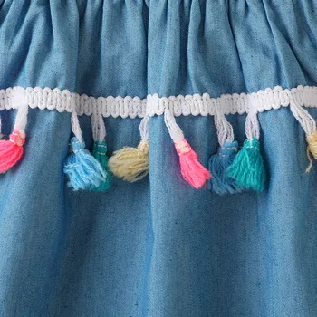 Malčke dekliška oblačila določa Baby Kidas Rese Suspender Denim Vrhovi+Rainbow Tie-Barvane Hlače, Obleke mavrica Tiskanje Priložnostne Dekleta