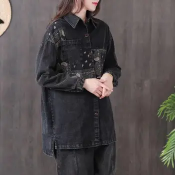 Max LuLu 2020 Pomlad Korejski Moda Ladie Vezenje Denim Coats Ženska Svoboden Priložnostne Jopiči Mozaik Gothic Oblačil Plus Velikost