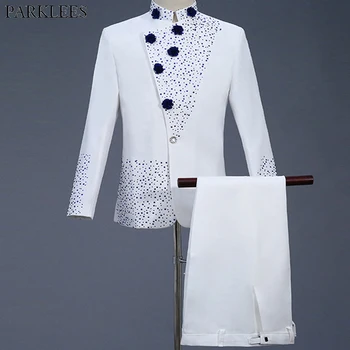 Mens Belo Obleko Diamond Cvetlični Moških Obleko za Poroko Ženina Jopičem Oblačilo Moški Obleke, Hlače z Stranka, Slim Fit Obleko Moške Obleke, Kompleti