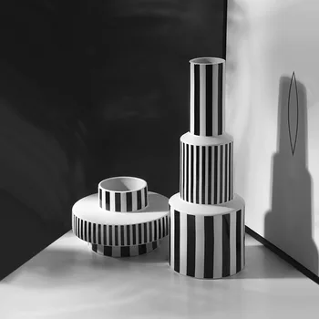 Minimalističen Črno Beli Cvet Vazo Geometrijske Keramični Okrasni Model Design Ornament Vaza Dnevna Soba Dekor Minimalističen V6O