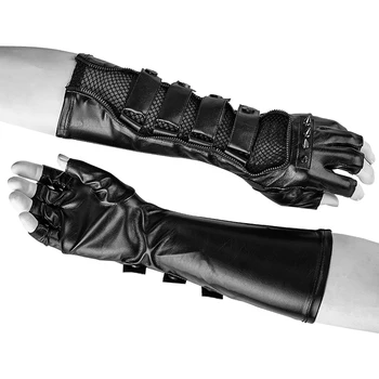 Moda Gothic PU pravega usnja rokavice Punk Dolge Rokavice Rock Pozimi Fingerless Priložnostne Taktične Rokavice Črne Usnjene Rokavice
