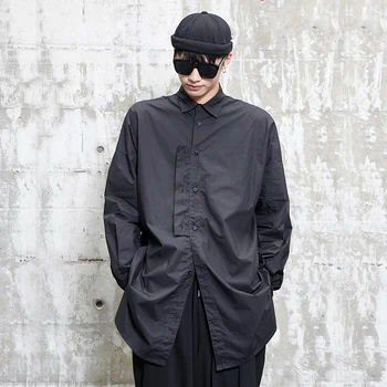 Moška Črna Majica Moški Modni Dolg Rokav Priložnostne Srajco Japonska Ulične Punk Gothic Hip Hop Svoboden Dolgo Obleko Srajco