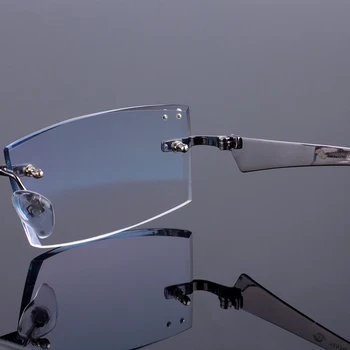 Moški Poslovni Slog Okvira Ženske Titanove Zlitine Optični Okvir Diamond Obrezovanje Cut Rimless Očala S Gradient Odtenek Leče