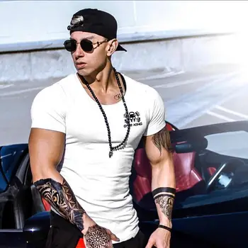 Moški T-shirt Kratek Rokav Moda Hip Hop Telovadnic Singletnega Bombaž Bodybuilding Moški Fitnes Krog Vratu Tshirt