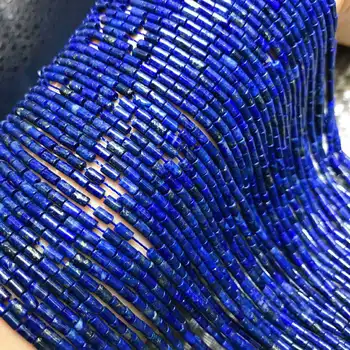 Naravnega Kamna Lapis Lazuli Cev Biseri 2*4 mm Semi-finished Majhne Beaded womend Nakit, Izdelava Ogrlica DIY Zapestnica Deli 39 cm